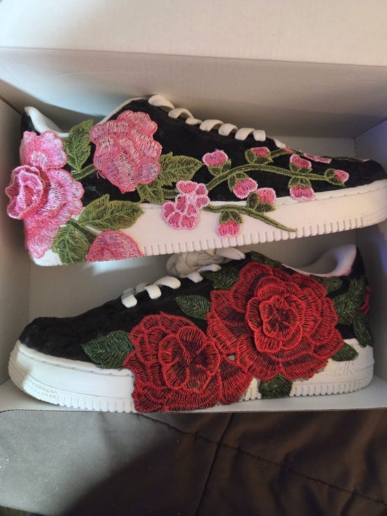 Nike Shoes - 🔥🔥Custom Air Force Ones- Black with Red & Pink Roses